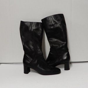 Black Over the Calf Leather Boots Sz 7.5M